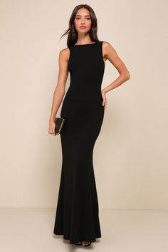 Love In Your Eyes Black Knotted Mermaid Maxi Dress Black Long Homecoming Dress, Simple Black Dress With Sleeves, Formal Black Dress For Women, Lulus Dress Black, Black Tie Black Dress Outfit, Black Tie Maid Of Honor Dress, Simple Long Black Dress Formal, Long Formal Dresses Black, Military Formal Dress