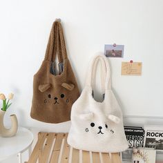 Our we love you bear bags are more than just cute-they're really, really handy too. Perfect for all kinds of events such as picnics, hikes, or just anywhere! You can never have too much cuteness! Size:36*40*7cm. (The shoulder strap is 26cm.) قلادات متدلية, Sacs Tote Bags, Kawaii Bag, Goth Vintage, Cartoon Embroidery, Cat Bag, Bear Ears, Cute Tote Bags, Casual Tote