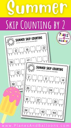 two printable summer skip counting worksheets for kids