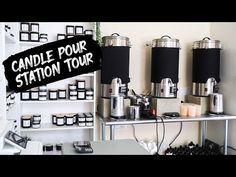 a room filled with lots of different types of coffee machines and containers on the wall