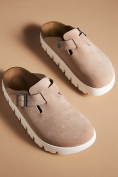 * Leather upper, insole* Rubber sole* Slip-on styling* Imported Boston Birkenstock Women, Birkenstock Boston Chunky, Womens Fall Shoes Casual, Chunky Birkenstock Outfit, Birkenstock Wedding Shoes, Cute Casual Shoes For Women, Women’s Clogs, Women’s Fall Shoes, Macy Aesthetic