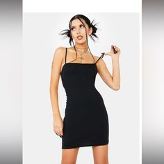 Medium Women’s, Black Dress By Motel Edgy Black Mini Bodycon Dress, Black Spaghetti Strap Mini Dress For Club, Edgy Mini-length Bodycon Dress For Night Out, Edgy Black Bodycon Mini Dress, Edgy Black Bodycon Summer Dress, Black Edgy Mini Dress, Trendy Black Bodycon Dress With Spaghetti Straps, Edgy Black Mini Dress For Club, Black Fitted Casual Slip Dress