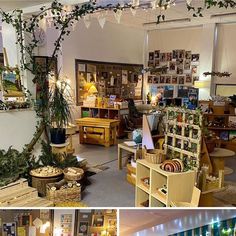 the inside of a store filled with lots of furniture and decor items, including plants