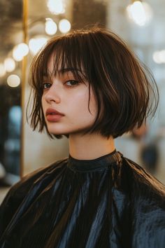 Click for More ➡️ | Save for Later ❤️  Adding texture with a fringe creates a playful and modern look. Ideal for fine hair, this style works well with a mix of light and dark highlights. (Textured Bob with Fringe - Short Bob Hairstyles For Women) Short Hair Fringe Round Face, Bob And Fringe Hairstyles, Hair Cuts Women Short, Short Hair Full Bangs, Bangs With Short Bob, 1920s Bob Haircut, Short Grunge Hair Straight, Straight Bob With Fringe, Short Fringe Bob