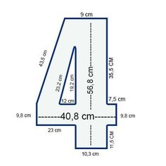 the number four is shown in blue and white with measurements for each 4m square