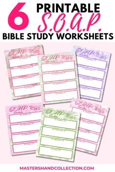 six printable soap bible study worksheets with the text 6 printable soap bible study worksheets