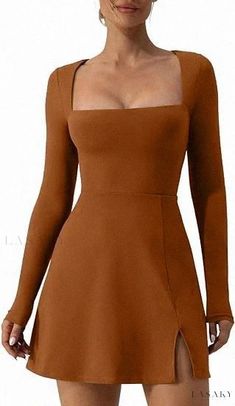 Lasaky - Modern Square Neck Bodycon Bodysuit with Long Sleeves and Slit, Trumpet Hem Maxi Dress Modern Fashion Design, Feminine Strength, Plus Size Cosplay, Bodycon Bodysuit, Short Lace Dress, Printed Long Dresses, Cardigan Shirt, Fitted Style, Bodycon Fashion