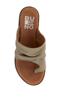 Artful ruching adds an extra level of textural intrigue to this lightly cushioned toe-loop sandal. Flat sole Cushioned footbed Leather upper and lining/synthetic sole Made in Turkey Yoga Sandals, Coral Shoes, Toe Ring Sandals, Toe Loop Sandals, Coral Blue, Toe Sandals, Toe Rings, Slide Sandals, Platform Sandals