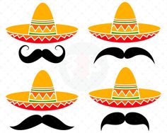 mexican hats and mustaches with different colors