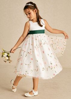 Pollie is our sweet and joyful flower girl A-line dress made from our embroidered tulle. This dress is not only perfect for a flower girl at a wedding but also versatile enough for other special occasions. Sage Flower Girl Dress, Coral Flower Girl Dresses, Green Flower Girl Dresses, Tea Length Flower Girl Dress, Tea Length Tulle, Pink Flower Girl Dresses, Tulle Flower Girl, Coral Flowers, Flower Girl Dresses Tulle