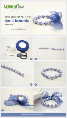 instructions to make beaded bracelets with pearls and ribbon for children's hair