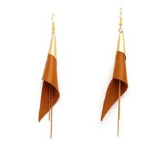 Cone genuine leather earrings - gold plated jewelry - Brown and gold earrings - modern earrings - we Chic Brown Earrings For Party, Party Leather Dangle Earrings, Leather Dangle Jewelry For Party, Party Leather Dangle Jewelry, Gold Leather Dangle Earrings, Elegant Leather Earrings As Gift, Elegant Leather Earrings For Gift, Elegant Leather Earrings Perfect For Gifts, Elegant Leather Earrings With Ear Wire