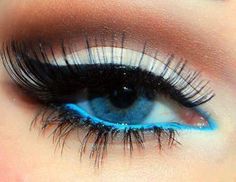 bright blue liner on the waterline helps blue eyes seem even brighter! Make Up Yeux, Makeup Tip, Blue Eyeliner, Beauty Make-up, Makijaż Smokey Eye, Glamorous Makeup, Kiss Makeup, Eye Make