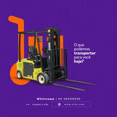 the advertisement features a forklift with an orange and purple background, which reads whatsapp