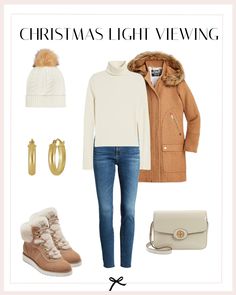 Embrace the festive spirit in style this holiday season with a chic Christmas light viewing outfit that effortlessly combines warmth and flair. Start with a classic wool parka coat to keep you cozy during the chilly winter nights, paired with a timeless turtleneck sweater for both comfort and sophistication. Slip into a pair of skinny jeans for a sleek silhouette and complete the look with shearling hiking boots, ensuring you stay fashionable while navigating through the twinkling lights. Cozy Christmas Outfit, Winter Outfits Fashion, Christmas Outfit Casual, Fall Fashion Coats, Fashion Outfit Ideas