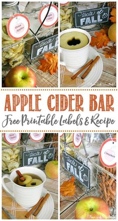 apple cider bar with free printable labels and recipe for the fall / autumn season