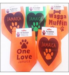 dog bandanas with paw prints and names on them