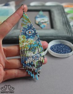 Flower Cornflower Beaded Earrings Blue White Floral Fringe - Etsy Ukraine Blue Seed Bead Earrings, Seed Bead Flower Earrings, Fringe Ideas, Landscape Earrings, Seed Bead Earring, Earring Long, Blue Beaded Earrings, Seed Bead Flowers, Beads Craft Jewelry