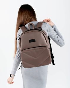 Step out in style with our personalized black eco-leather backpack for women. Combining function with fashion, this backpack is designed for modern professionals and students who value both style and practicality. The option to personalize adds a unique touch, making this backpack an excellent gift or a stand-out addition to your personal collection. HIGHLIGHTS: Our backpack offers a blend of style, functionality, and comfort. It features a dedicated compartment for a laptop up to 14 inches, Jap Backpack Beige, Laptop Backpack Women, Street Style Bags, City Backpack, Everyday Backpack, Backpack Laptop, Vegan Leather Tote, Laptop Rucksack, Backpack Women