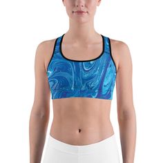 The Gearbunch team has done it again....creating a stunning bright and unique Sports Bra design!
The Gearbunch Blue Swirl Sports Bra is a colorful swirl of bright blue, dark blue and light blue with a hint of white.
This gorgeous sports bra is made from moisture-wicking material that stays dry during low and medium intensity workouts. The bra has support material in the shoulder straps, double layer front, and a wide elastic band to ensure constant support.
If blue is your favorite color...the G Gothic Leggings, Sports Bra Design, High Waist Sports Leggings, Camouflage Leggings, Printed Sports Bra, Legging Outfits, Floral Leggings, Black Sports Bra, Sport Bra