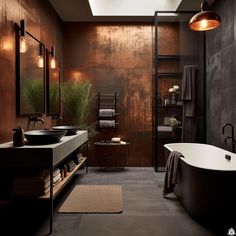 a bathroom with a large bathtub next to a sink