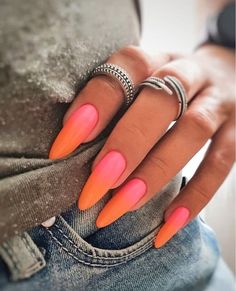 Orange Acrylic Nails, Nagellack Trends, Hot Pink Nails, Manicures Designs, Pastel Nails, Orange Nails, Hot Nails, Fabulous Nails