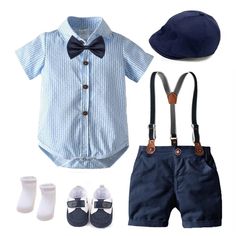 Boys' Outfits & Sets - Momorii Outfit Suit, Formal Clothes, Bow Shorts, Black Overalls, Blue Romper, Dresses Blue