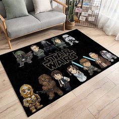 star wars characters on black area rug