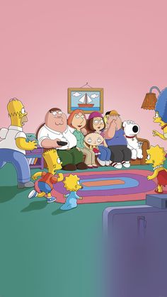 the simpsons family is sitting in their living room