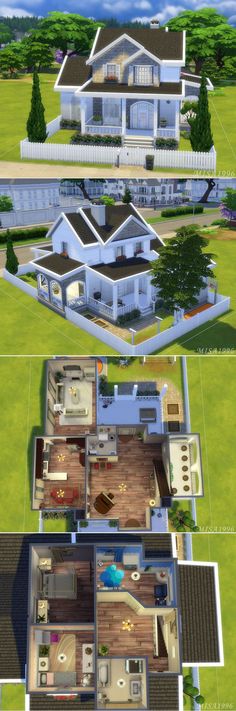 two different views of the same house from above and below, with an open floor plan