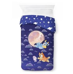 the little mermaid and her friends are flying through the night sky on this bedding set