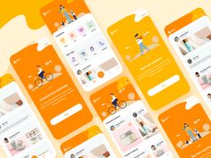 an orange and yellow app with people on bikes