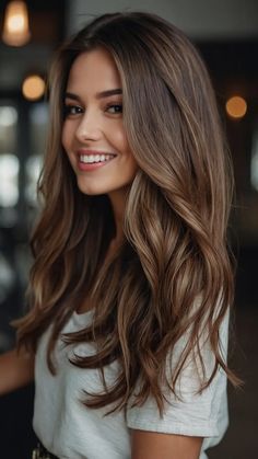 15 Cute and Easy Hairstyles for Every Occasion 44 Women’s Brown Hair, Formal Long Hair Down Hairstyles, Fall Color For Brunettes, Hair Colouring Ideas, Long Hairstyles Wavy, Long Hair Brunette, Caramel Blonde Hair Color, Cute And Easy Hairstyles, Caramel Blonde Hair