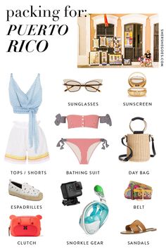 an image of the packing list for puerto rico, including clothes and accessories on display