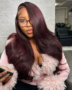 Plum Wig Black Women, Burgundy Layered Wig, Blonde Peaks Boo Highlights, Red And Black Sew In, Jt Side Part With Bang, Winter Wig Colors Black Women, Lagos Hairline, Hair Influencer Aesthetic, Winter Hair Colors For Black Women