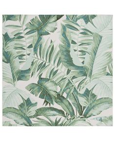 a green and white wallpaper with large leafy plants on the back droplet