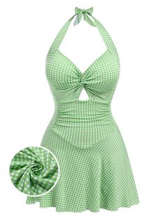 1950s Clothes Women, Retro Stage, Vintage Romper, Retro Swimsuit, Swimsuit Collection, Standard Dress, Green Swimsuit