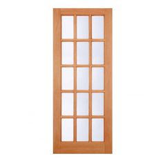 a wooden door with glass panels on it