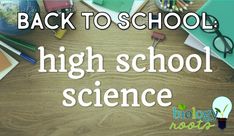 the back to school high school science project is shown with books, pens and pencils