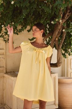 Lily Lounge Dress - Lyocell Linen - Mimosa Cute Summer Wedding Outfits, Summer Nice Outfits, Home Dress Comfy, Feminine Modest Outfits, Babydoll Dress Aesthetic, Wedding Getting Ready Outfit, Feminine Outfits Casual, Women Summer Outfits, Nap Dress