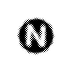 the letter n is made up of halftoned dots in black on a white background