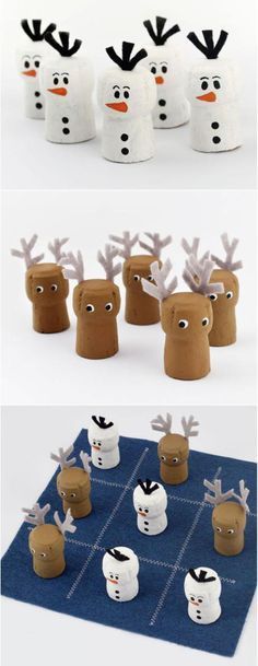 paper snowmen and reindeers made out of toilet rolls are featured in this collage