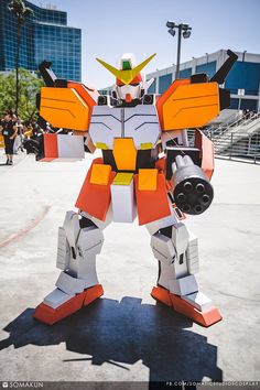 a giant robot that is standing in the street