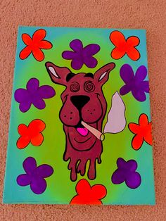 canvas painting | art | neon paint | cartoon art | Easy Painting Ideas On Canvas Neon, Canvas Painting Ideas High, Goofy Painting Ideas, Trippy Paintings Simple, Lost Painting Ideas, Creepy Canvas Paintings, Cute Trippy Painting Ideas, Cartoon Stoners, Painting Inspo Trippy