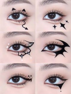 Demon Eyeliner, Anime Makeup Kawaii, Kuromi Makeup, Cocoppa Hair, Visual Kei Makeup, Futuristic Makeup, Fantasy Make-up, Makeup Dark, Anime Eye Makeup