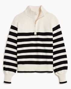 Factory: Striped Half-zip Sweater With Pearl Zipper For Women Cable Knit Sweater Womens, Womens Poncho, Burgundy Sweater, Jcrew Women, Half Zip Sweaters, Cotton Cardigan, Zip Sweater, Wool Blend Sweater, Sweater Sleeves