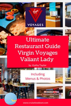 Collage of restaurants found on Valiant Lady. Virgin logo at top then title and Cruise Lowdown logo at bottom. Valiant Lady Ship, Virgin Cruises Valiant Lady, Virgin Voyages Cruise Valiant Lady, Virgin Voyages Valiant Lady, Bach Cruise, Boat Bachelorette Party, Boat Bachelorette, Virgin Voyages Cruise, Virgin Cruises