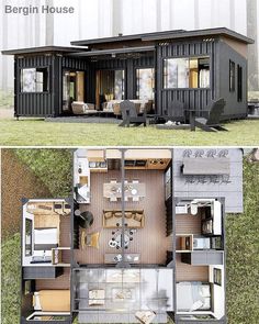 two pictures side by side of a small house and the same one with an open floor plan