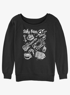 Lightweight french terry sweatshirt65% Cotton  35% PolyesterWash cold; dry lowImportedListed in women sizes Face Doodles, Doodle Girl, Slouchy Sweatshirt, Sally Face, Her Universe, Tall Hoodies, Plus Size Fits, Hoodie Girl, Sweaters And Jeans