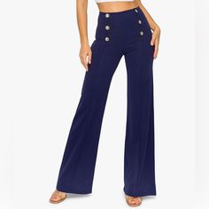 Stretch, Wide W/Slight Flare Sailor Pants. New With Tags. Really Cute! Gold Buttons. Sailor Pants, Gold Buttons, Pant Jumpsuit, Wide Leg, Color Blue, Pants For Women, Size 10, Tags, Pants